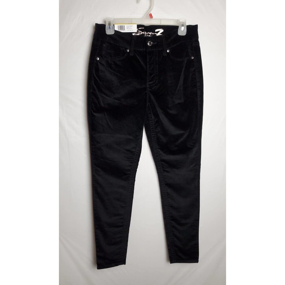 Womens Size 8 Seven Brand Black Velvet Tummy Less High Rise Stretch Skinny Jeans